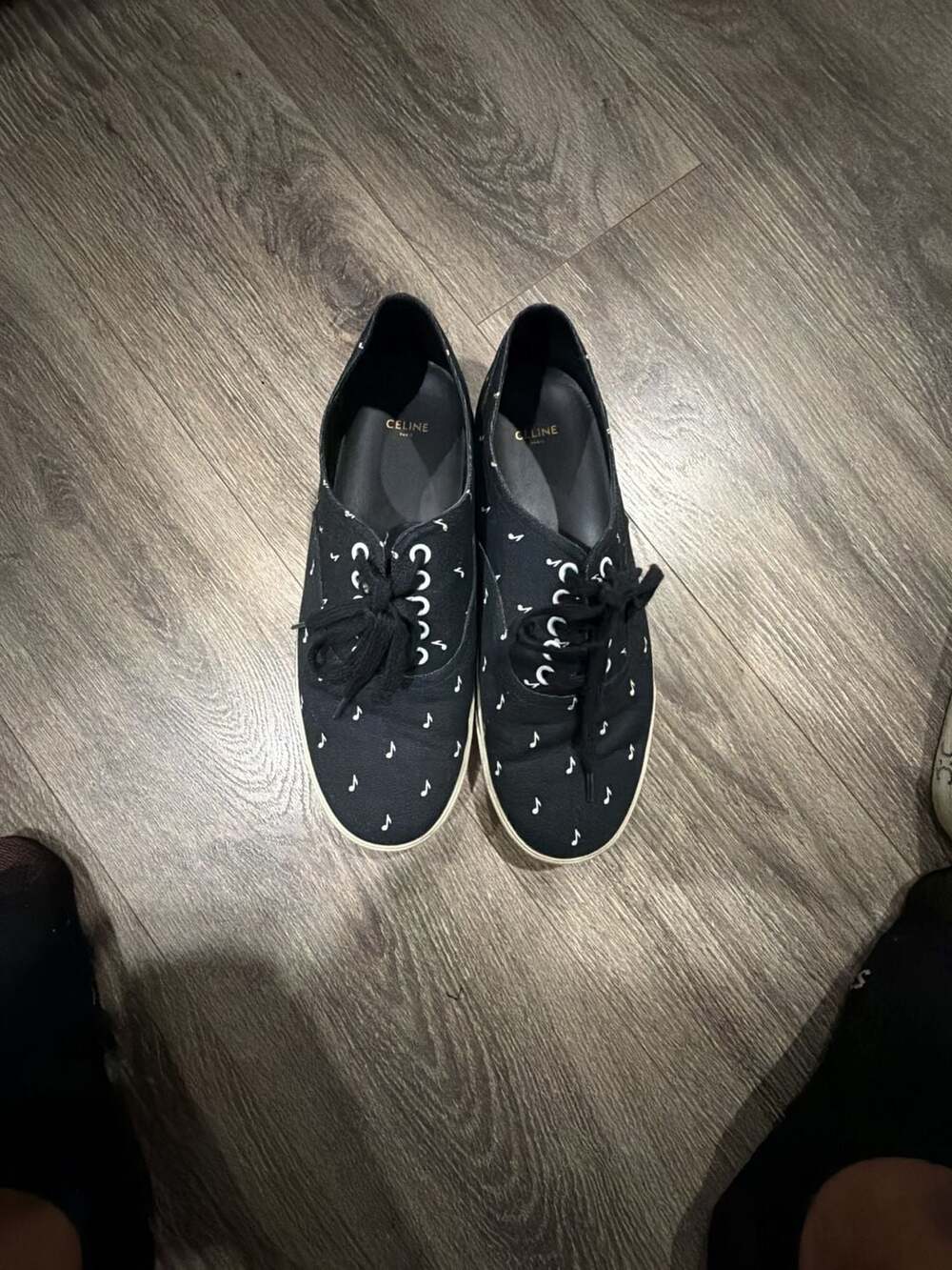Celine Elliot Music Note Low Lace Up Sneakers Black Canvas